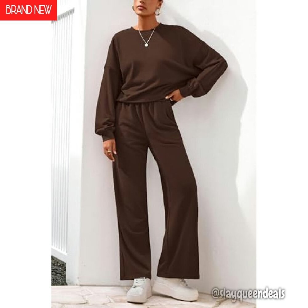 Cozy 2-Piece Sweatsuit Set, Crewneck Sweatshirt & Wide Leg Sweatpants - Picture 7 of 8